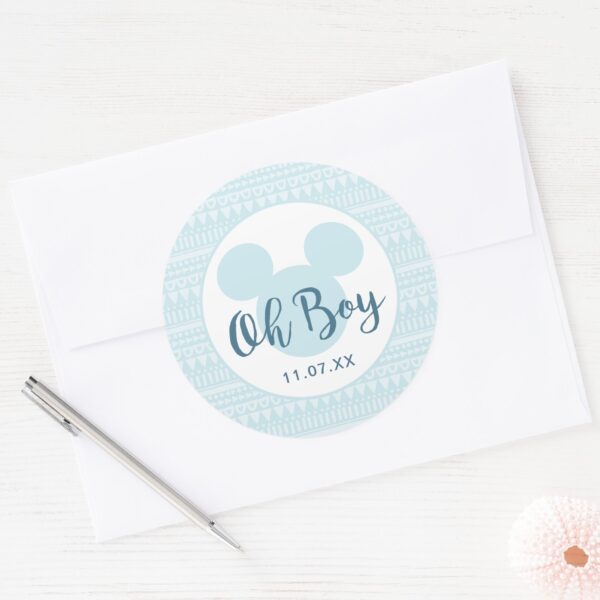 Mickey___Blue_Aztec_Baby_Shower_Classic_Round_Sticker_4 Mickey Blue Aztec Baby Shower Classic Round Sticker