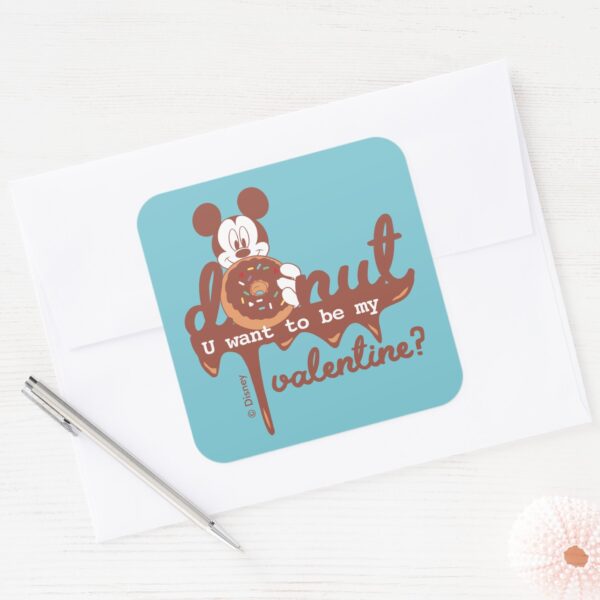 Mickey___Donut_U_Want_to_be_My_Valentine__Square_Sticker_3 Mickey Donut U Want To Be My Valentine Square Sticker