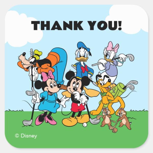 Mickey_and_Friends_Golf_Birthday_Thank_You_Square_Sticker_2 Mickey And Friends Golf Birthday Thank You Square Sticker