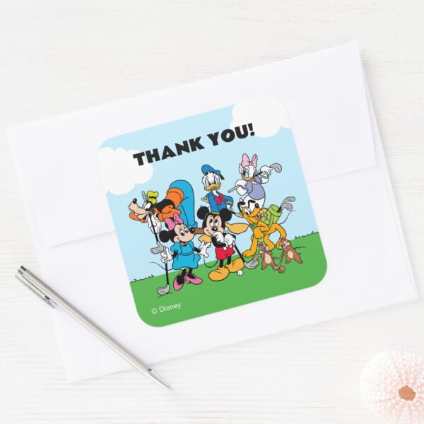 Mickey_and_Friends_Golf_Birthday_Thank_You_Square_Sticker_4 Mickey And Friends Golf Birthday Thank You Square Sticker