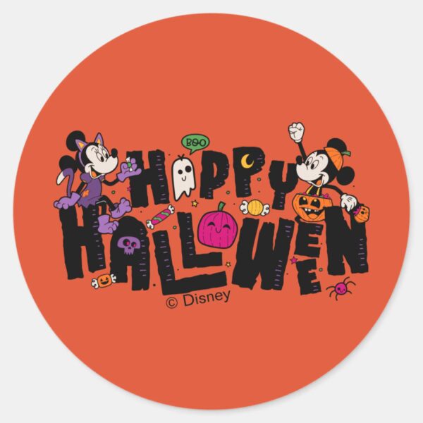 Mickey_and_Minnie_-_Happy_Halloween_Classic_Round_Sticker_1 Mickey And Minnie Happy Halloween Classic Round Sticker
