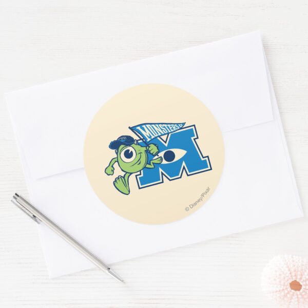 Mike_with_Monsters_U_Flag_Classic_Round_Sticker_3 Mike With Monsters U Flag Classic Round Sticker