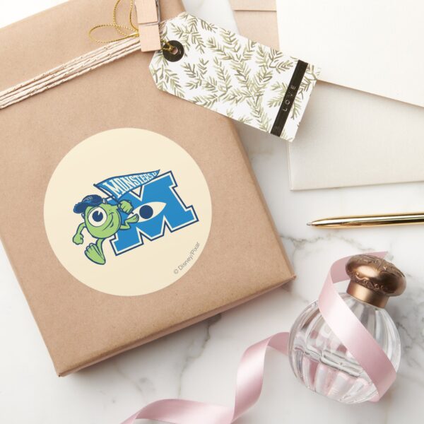 Mike_with_Monsters_U_Flag_Classic_Round_Sticker_5 Mike With Monsters U Flag Classic Round Sticker