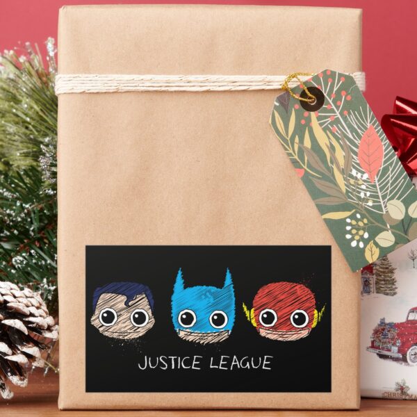 Mini_Justice_League_Heads_Sketch_Rectangular_Sticker_5 Mini Justice League Heads Sketch Rectangular Sticker