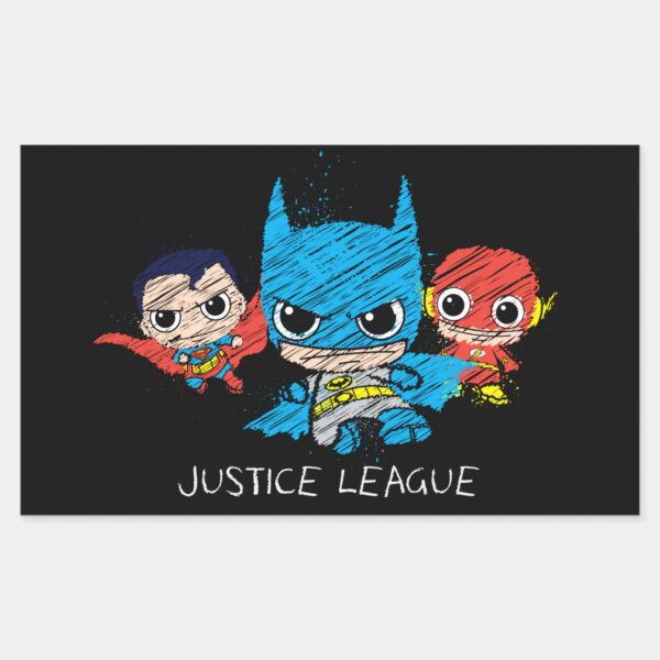 Mini_Justice_League_Sketch_Rectangular_Sticker_1 Mini Justice League Sketch Rectangular Sticker