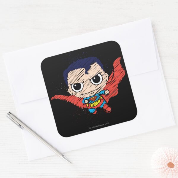 Mini_Superman_Sketch_Square_Sticker_3 Mini Superman Sketch Square Sticker