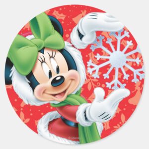Minnie Holding Snowflake Classic Round Sticker