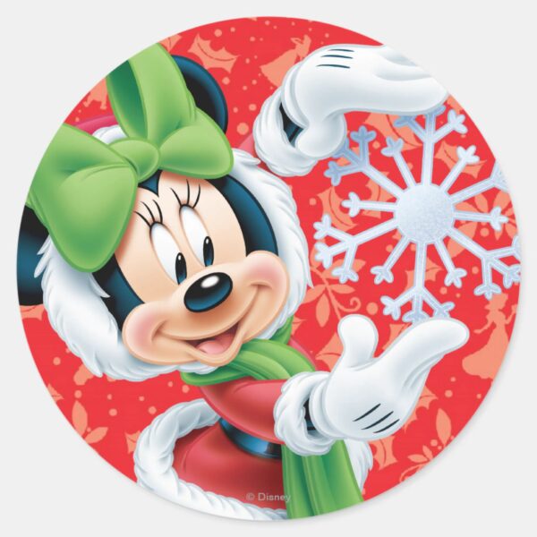 Minnie_Holding_Snowflake_Classic_Round_Sticker_1 Minnie Holding Snowflake Classic Round Sticker