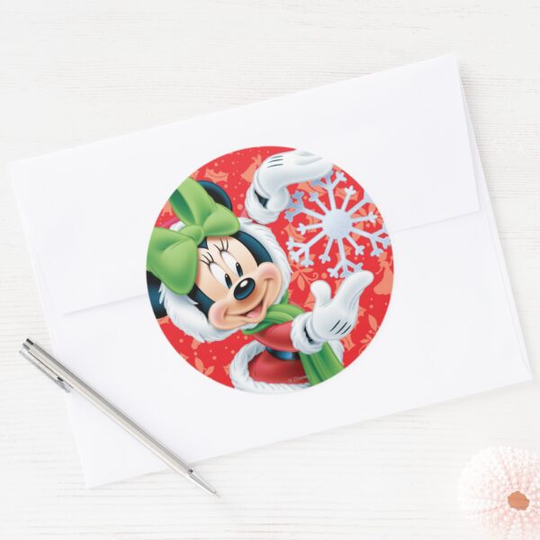 Minnie_Holding_Snowflake_Classic_Round_Sticker_3 Minnie Holding Snowflake Classic Round Sticker