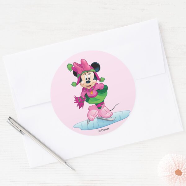 Minnie Ice Skating Classic Round Sticker