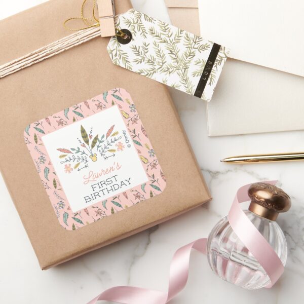 Minnie Mouse Boho Festival Birthday Square Sticker