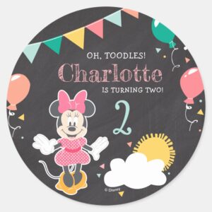 Minnie Mouse Chalkboard Birthday Classic Round Sticker