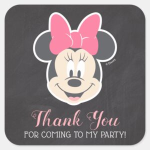 Minnie Mouse Chalkboard Birthday Thank You Square Sticker