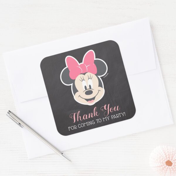 Minnie_Mouse_Chalkboard_Birthday___Thank_You_Square_Sticker_4 Minnie Mouse Chalkboard Birthday Thank You Square Sticker