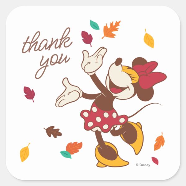 Minnie_Mouse_Fall_Harvest_Birthday_Thank_You_Square_Sticker_1 Minnie Mouse Fall Harvest Birthday Thank You Square Sticker