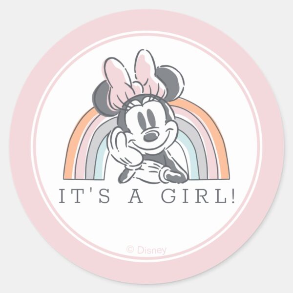 Minnie_Mouse_Rainbow_Watercolor_Baby_Shower_Classic_Round_Sticker_1 Minnie Mouse Rainbow Watercolor Baby Shower Classic Round Sticker