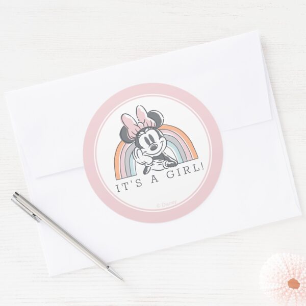 Minnie_Mouse_Rainbow_Watercolor_Baby_Shower_Classic_Round_Sticker_3 Minnie Mouse Rainbow Watercolor Baby Shower Classic Round Sticker