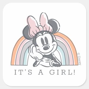 Minnie_Mouse_Rainbow_Watercolor_Baby_Shower_Square_Sticker_1 Minnie Mouse Rainbow Watercolor Baby Shower Square Sticker