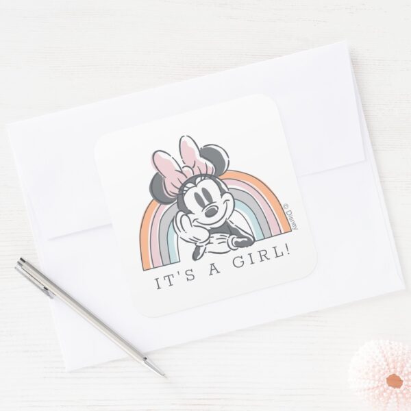 Minnie_Mouse_Rainbow_Watercolor_Baby_Shower_Square_Sticker_3 Minnie Mouse Rainbow Watercolor Baby Shower Square Sticker