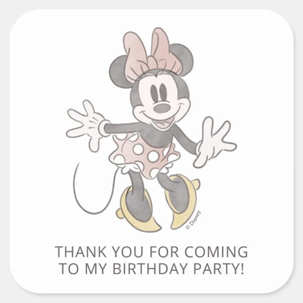 Minnie Mouse Watercolor Birthday Thank You Square Sticker