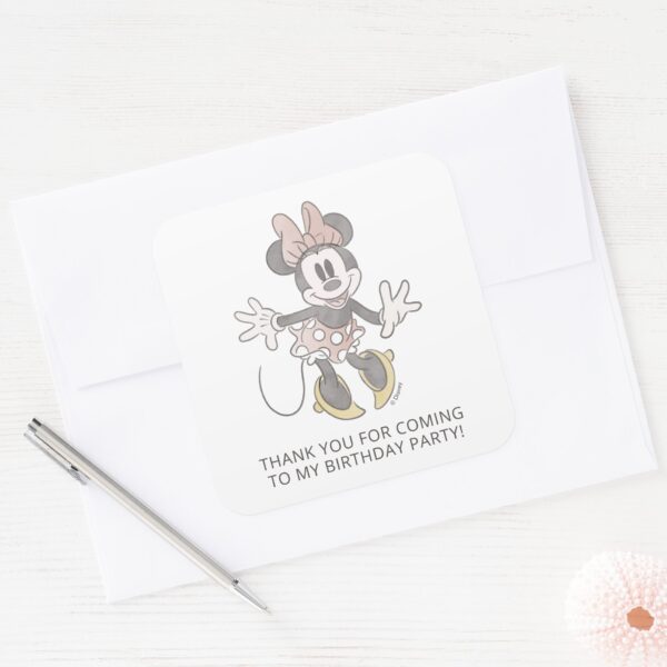 Minnie Mouse Watercolor Birthday Thank You Square Sticker