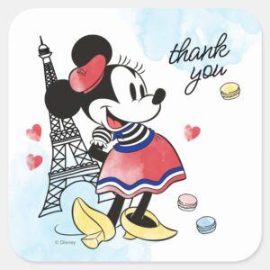 Minnie_Mouse_Watercolor_Paris_Birthday_Thank_You_Square_Sticker_1 Minnie Mouse Watercolor Paris Birthday Thank You Square Sticker