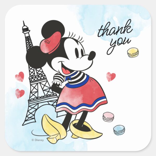 Minnie_Mouse_Watercolor_Paris_Birthday_Thank_You_Square_Sticker_1 Minnie Mouse Watercolor Paris Birthday Thank You Square Sticker