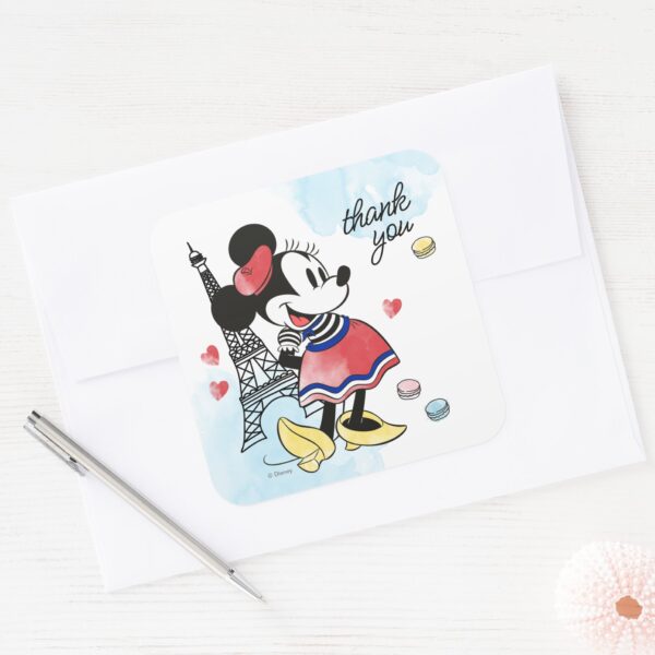 Minnie_Mouse_Watercolor_Paris_Birthday_Thank_You_Square_Sticker_3 Minnie Mouse Watercolor Paris Birthday Thank You Square Sticker