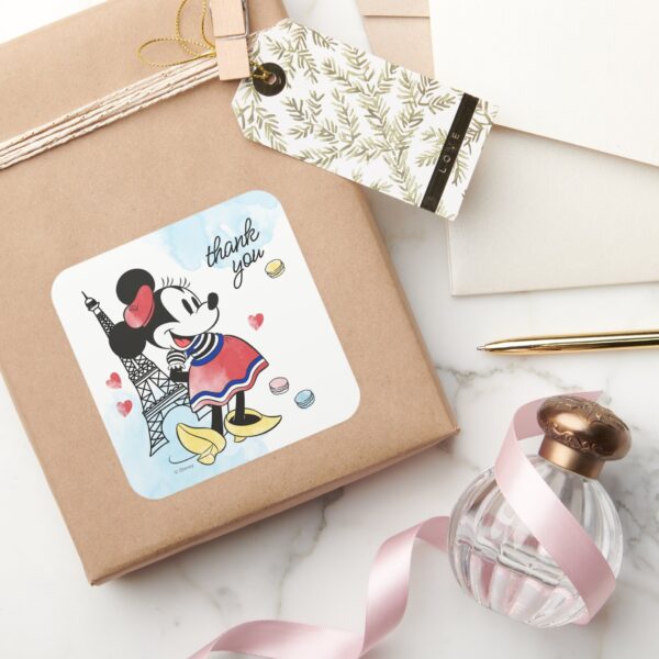 Minnie_Mouse_Watercolor_Paris_Birthday_Thank_You_Square_Sticker_5 Minnie Mouse Watercolor Paris Birthday Thank You Square Sticker