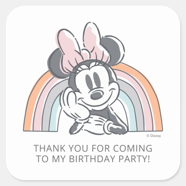Minnie Mouse Watercolor Rainbow Birthday Square Sticker