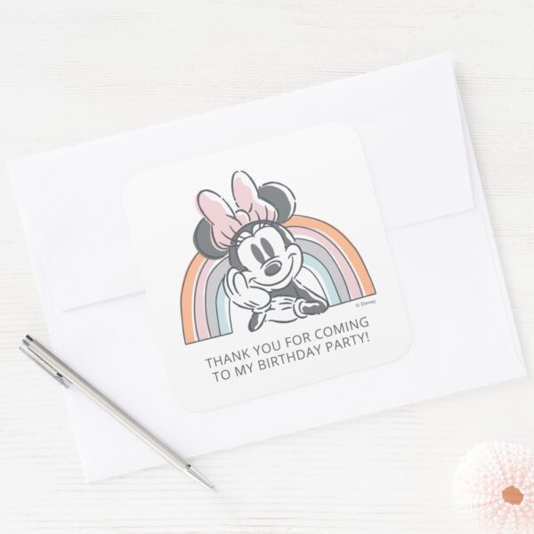 Minnie_Mouse_Watercolor_Rainbow_Birthday_Square_Sticker_3 Minnie Mouse Watercolor Rainbow Birthday Square Sticker