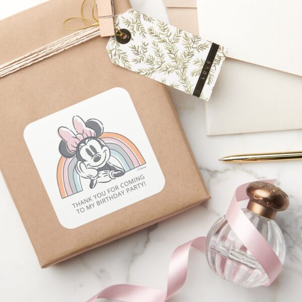 Minnie Mouse Watercolor Rainbow Birthday Square Sticker
