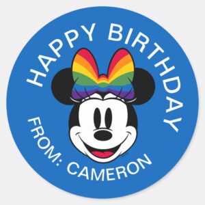 Minnie_Mouse_Wearing_Rainbow_Bow___Happy_Birthday_Classic_Round_Sticker_1 Minnie Mouse Wearing Rainbow Bow Happy Birthday Classic Round Sticker