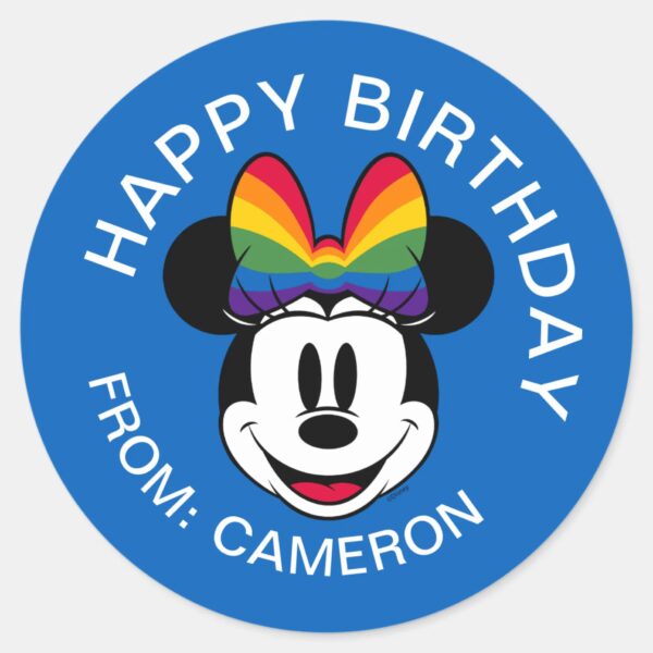 Minnie_Mouse_Wearing_Rainbow_Bow___Happy_Birthday_Classic_Round_Sticker_1 Minnie Mouse Wearing Rainbow Bow Happy Birthday Classic Round Sticker