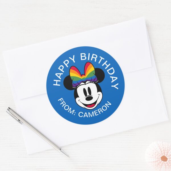 Minnie_Mouse_Wearing_Rainbow_Bow___Happy_Birthday_Classic_Round_Sticker_3 Minnie Mouse Wearing Rainbow Bow Happy Birthday Classic Round Sticker