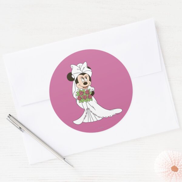 Minnie_Mouse___Bride_at_Wedding_Classic_Round_Sticker_3 Minnie Mouse Bride At Wedding Classic Round Sticker
