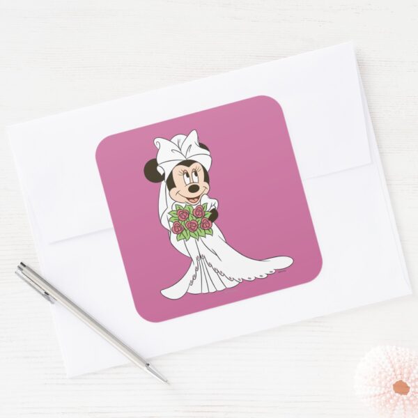 Minnie_Mouse___Bride_at_Wedding_Square_Sticker_3 Minnie Mouse Bride At Wedding Square Sticker