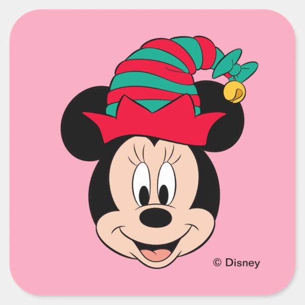 Minnie_Mouse___Christmas_Elf_Hat_Square_Sticker_1 Minnie Mouse Christmas Elf Hat Square Sticker
