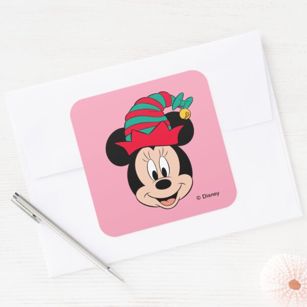 Minnie_Mouse___Christmas_Elf_Hat_Square_Sticker_3 Minnie Mouse Christmas Elf Hat Square Sticker