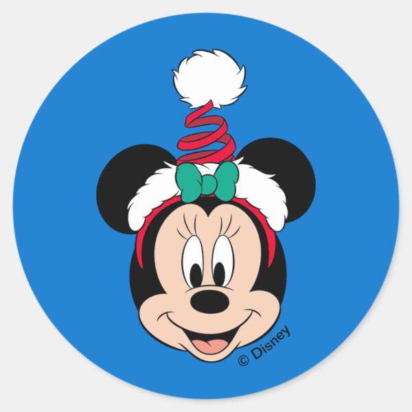 Minnie_Mouse___Cute_Christmas_Hat_Classic_Round_Sticker_1 Minnie Mouse Cute Christmas Hat Classic Round Sticker