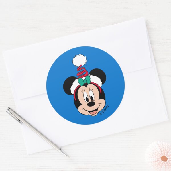 Minnie_Mouse___Cute_Christmas_Hat_Classic_Round_Sticker_3 Minnie Mouse Cute Christmas Hat Classic Round Sticker