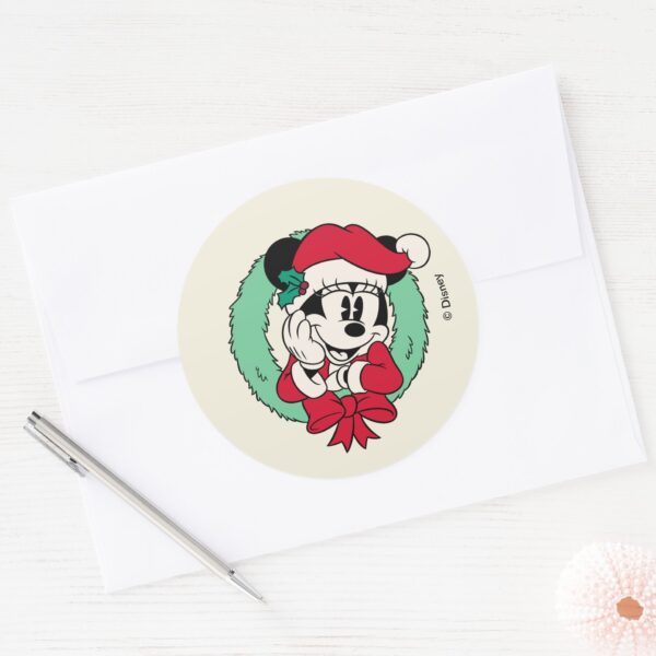 Minnie_Mouse___Cute_Holiday_Wreath_Classic_Round_Sticker_3 Minnie Mouse Cute Holiday Wreath Classic Round Sticker