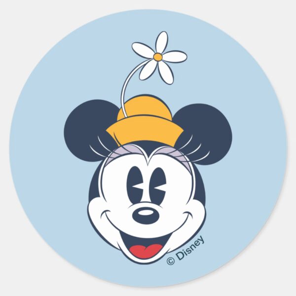 Minnie_Mouse___Fun_Flower_Hat_Classic_Round_Sticker_1 Minnie Mouse Fun Flower Hat Classic Round Sticker