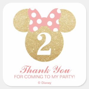 Minnie Mouse Gold Pink Thank You Square Sticker