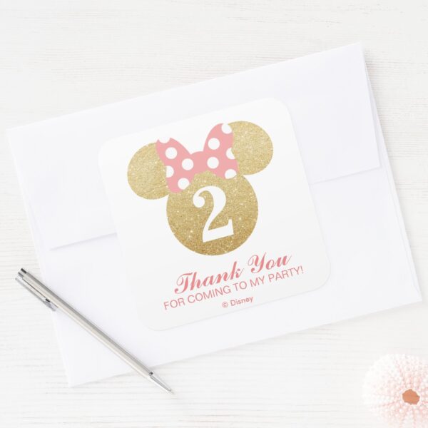 Minnie_Mouse___Gold_&_Pink_-_Thank_You_Square_Sticker_5 Minnie Mouse Gold Pink Thank You Square Sticker