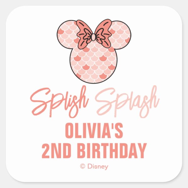 Minnie_Mouse___Pink_Mermaid_Birthday_Square_Sticker_2 Minnie Mouse Pink Mermaid Birthday Square Sticker