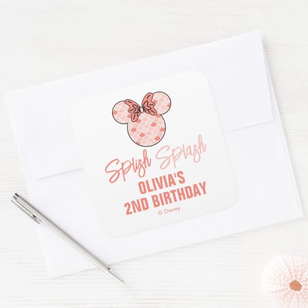 Minnie_Mouse___Pink_Mermaid_Birthday_Square_Sticker_4 Minnie Mouse Pink Mermaid Birthday Square Sticker