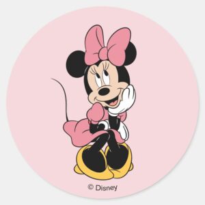 Minnie_Mouse___Posing_in_Pink_Classic_Round_Sticker_1 Minnie Mouse Posing In Pink Classic Round Sticker
