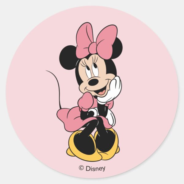 Minnie_Mouse___Posing_in_Pink_Classic_Round_Sticker_1 Minnie Mouse Posing In Pink Classic Round Sticker