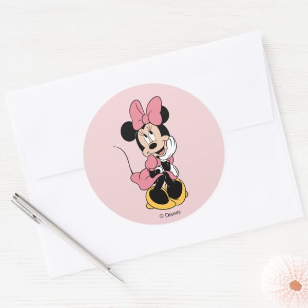 Minnie_Mouse___Posing_in_Pink_Classic_Round_Sticker_3 Minnie Mouse Posing In Pink Classic Round Sticker